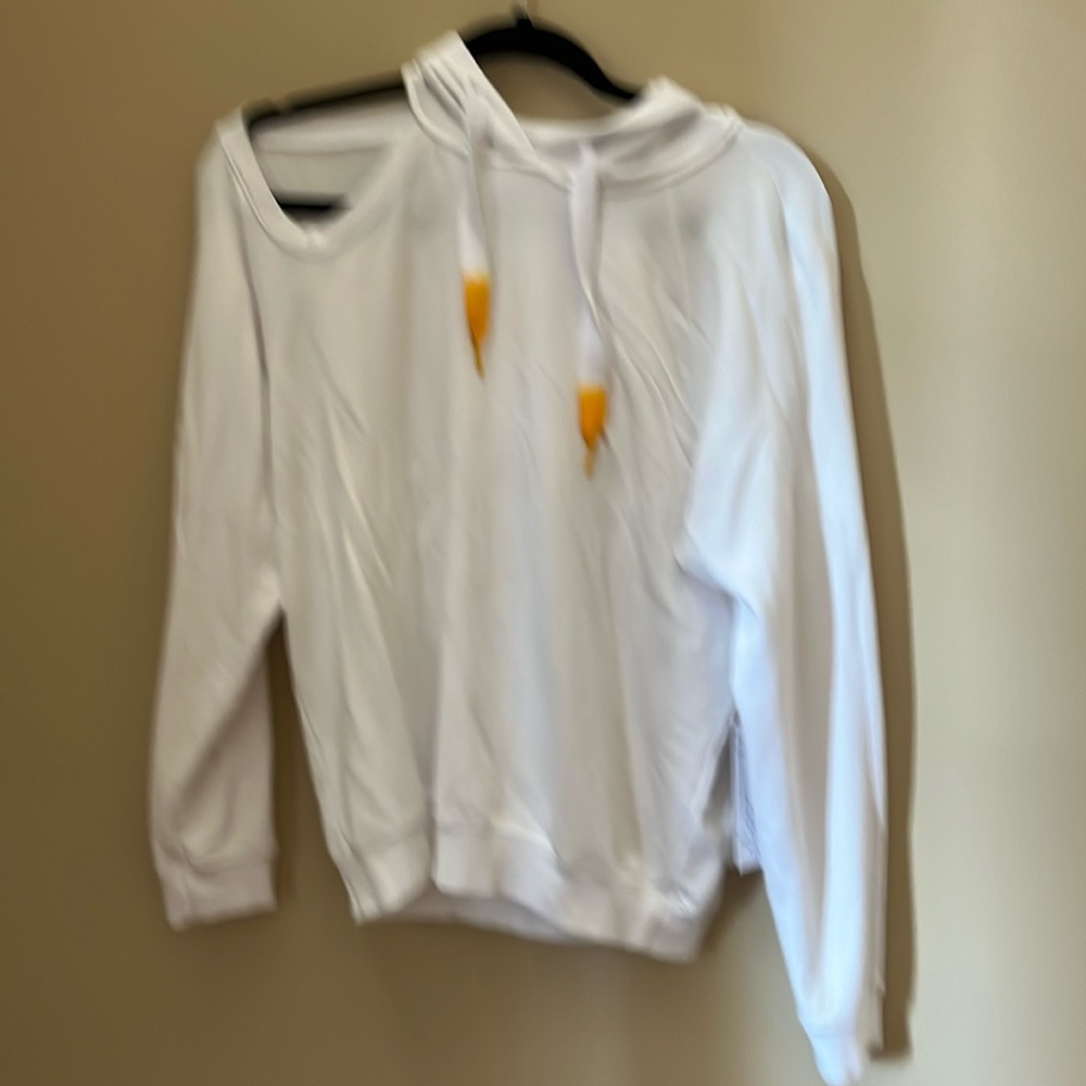 XS white one shoulder cut out hooded sweatshirt